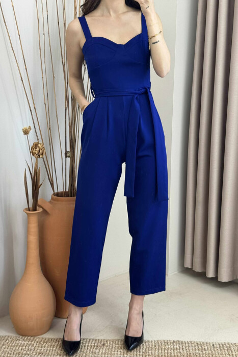 LACING BELT DETAIL ONE COLOR WOMEN JUMPSUIT BLUE/BLU - 2