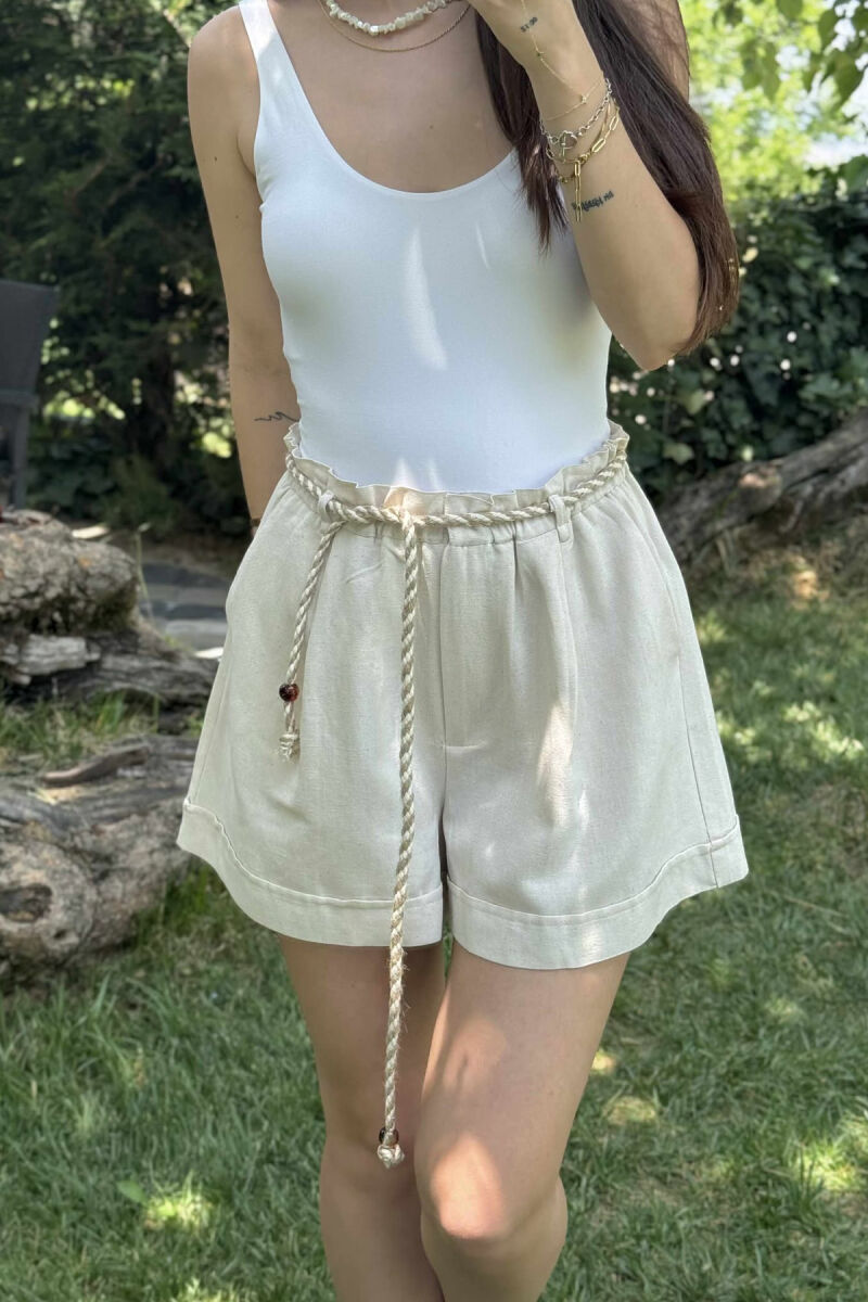 LACING BELT ONE COLOR WOMEN SHORTS CREAM/KREM - 2
