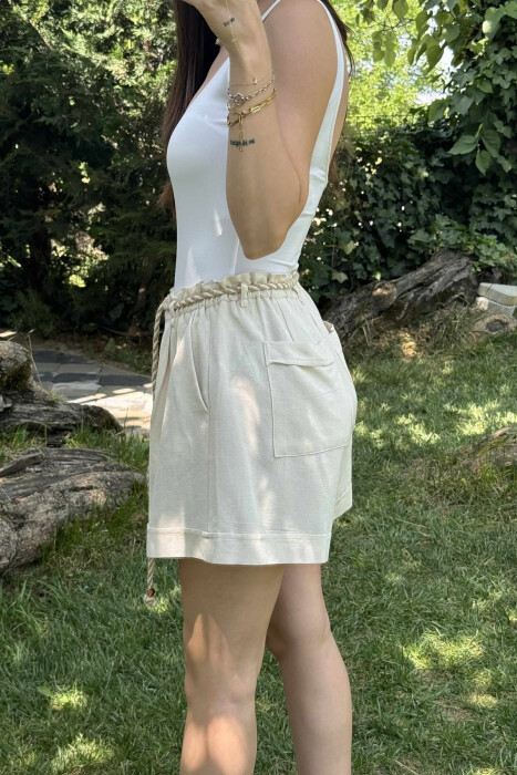 LACING BELT ONE COLOR WOMEN SHORTS CREAM/KREM - 3