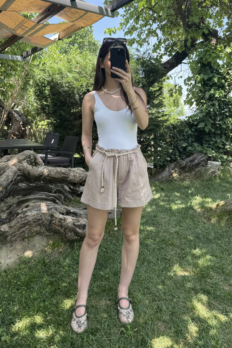 LACING BELT ONE COLOR WOMEN SHORTS LIGHT BROWN/KAZB - 1