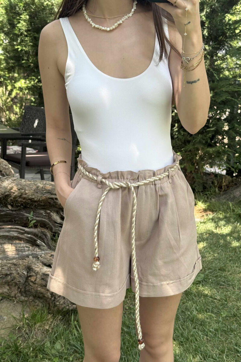 LACING BELT ONE COLOR WOMEN SHORTS LIGHT BROWN/KAZB - 2