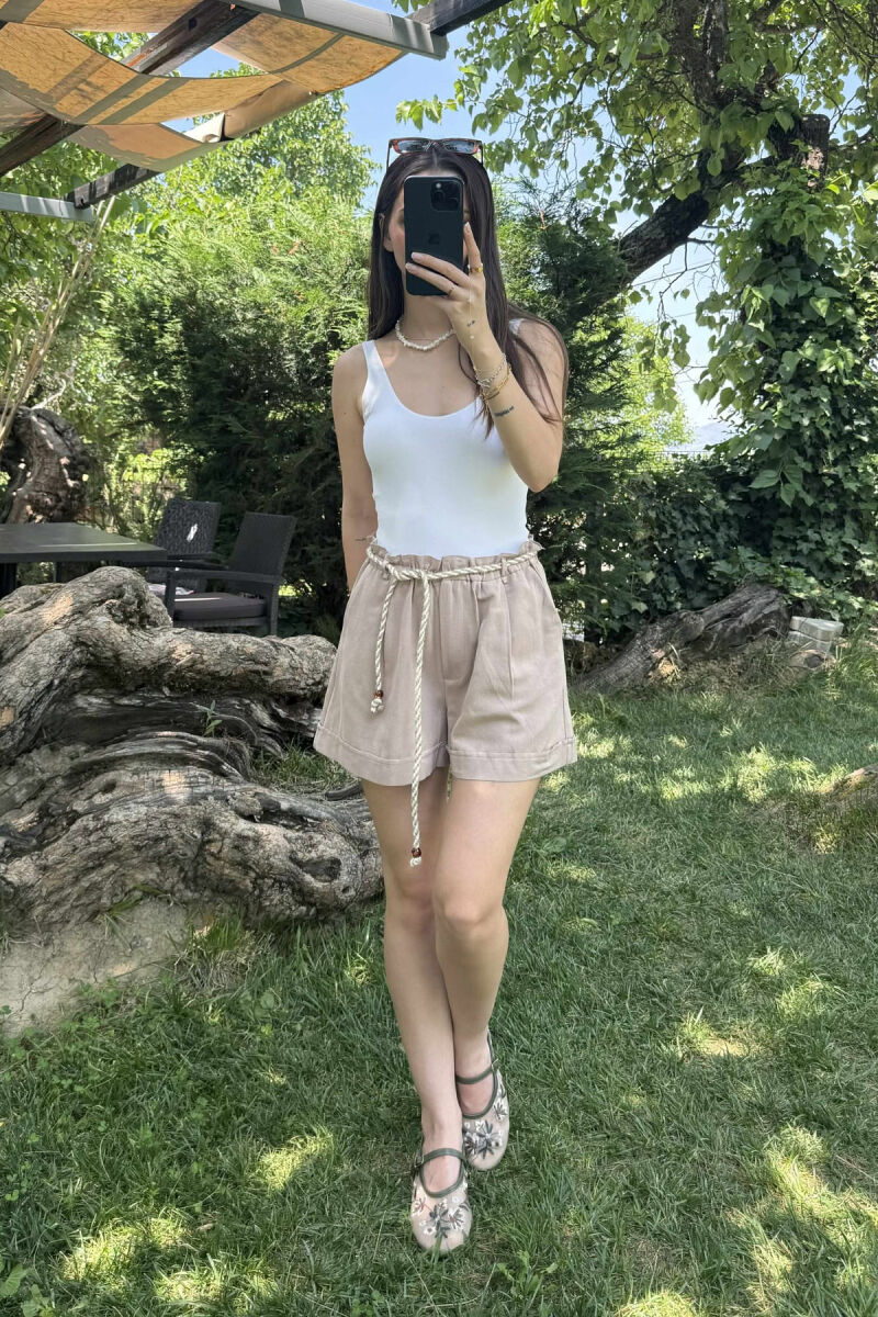 LACING BELT ONE COLOR WOMEN SHORTS LIGHT BROWN/KAZB - 4