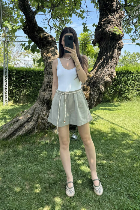 LACING BELT ONE COLOR WOMEN SHORTS OLIVE/ULLI - 1