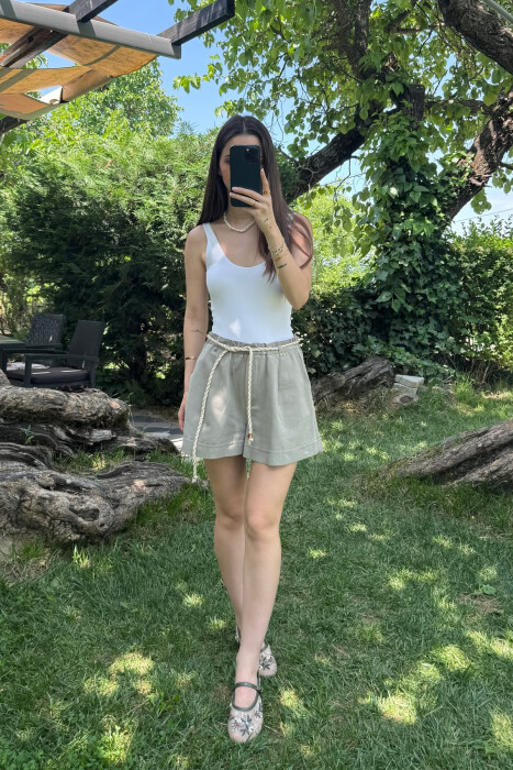 LACING BELT ONE COLOR WOMEN SHORTS OLIVE/ULLI - 4