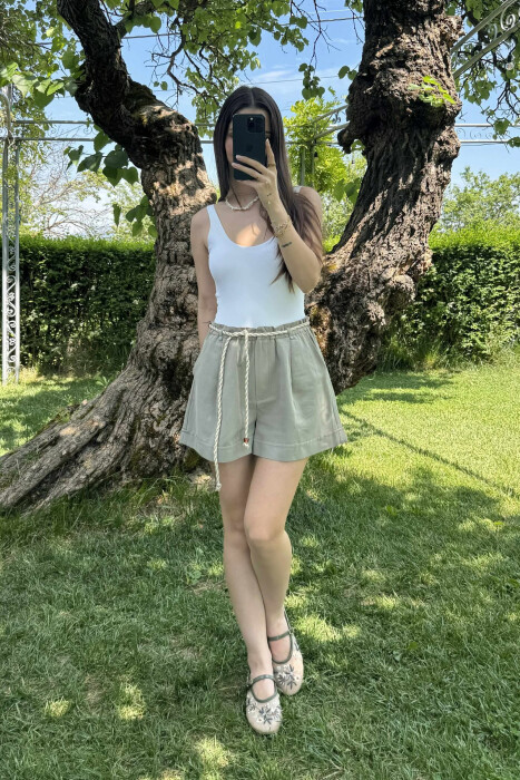 LACING BELT ONE COLOR WOMEN SHORTS OLIVE/ULLI - 5