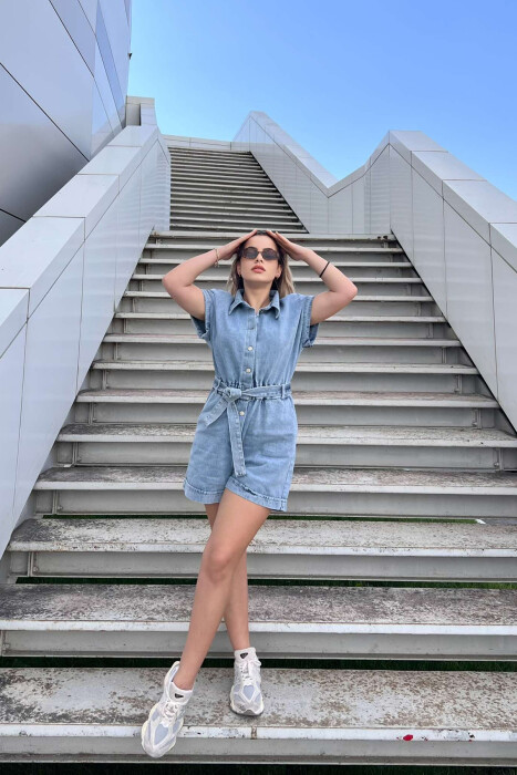 LACING BUTTONS DENIM WOMEN JUMPSUIT LIGHTBLUE/BZ - 3