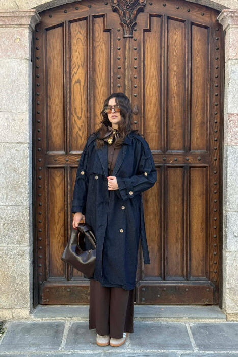 LACING DETAIL BUTTONED DENIM WOMAN JACKET BLUE/BLU - 4