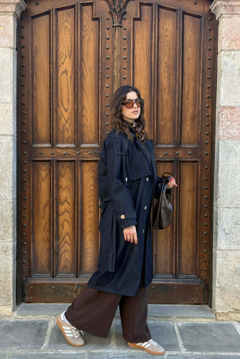 LACING DETAIL BUTTONED DENIM WOMAN JACKET BLUE/BLU - 5