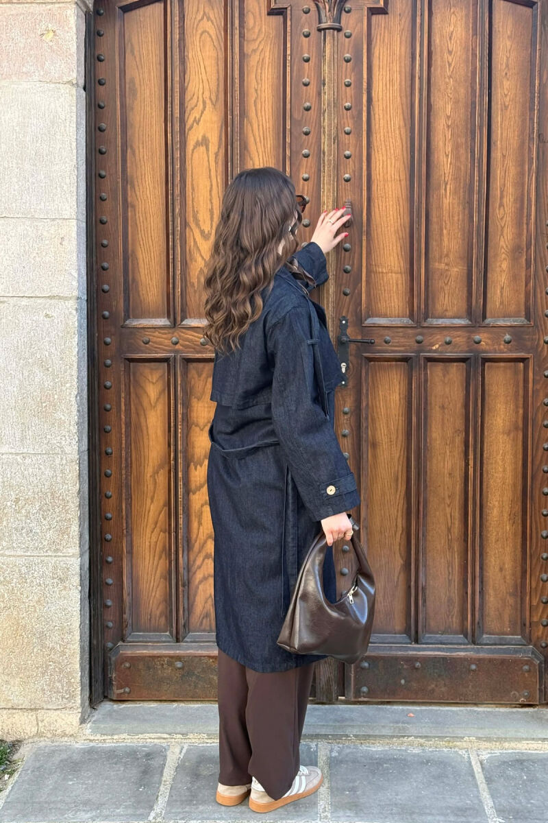 LACING DETAIL BUTTONED DENIM WOMAN JACKET BLUE/BLU - 6