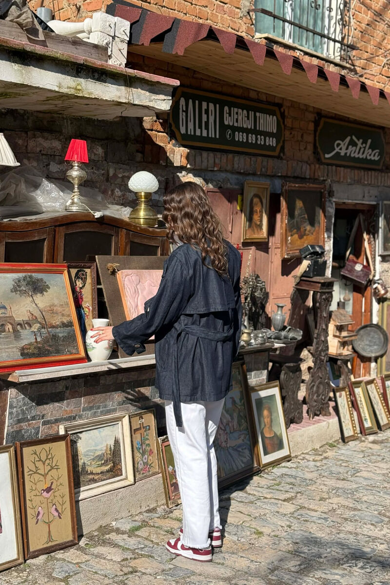 LACING DETAIL BUTTONS DENIM WOMAN JACKET BLUE/BLU - 3