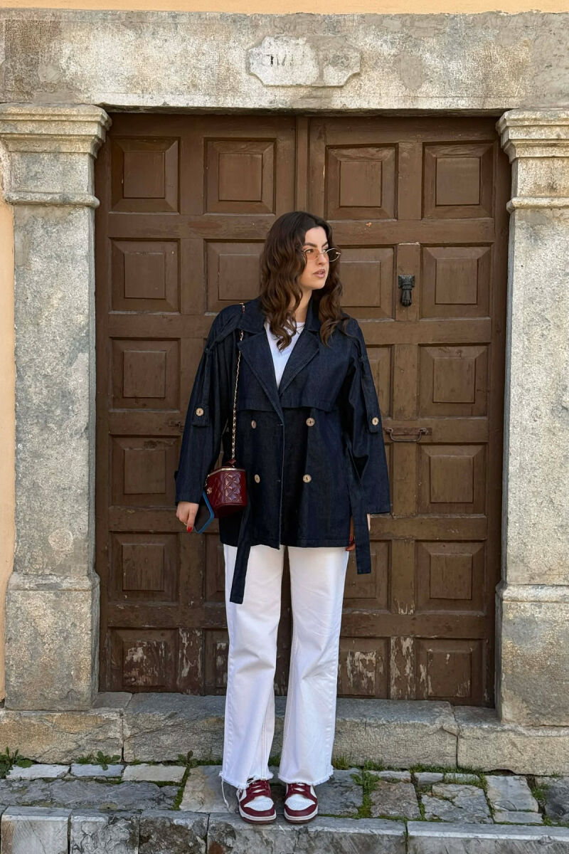 LACING DETAIL BUTTONS DENIM WOMAN JACKET BLUE/BLU - 6