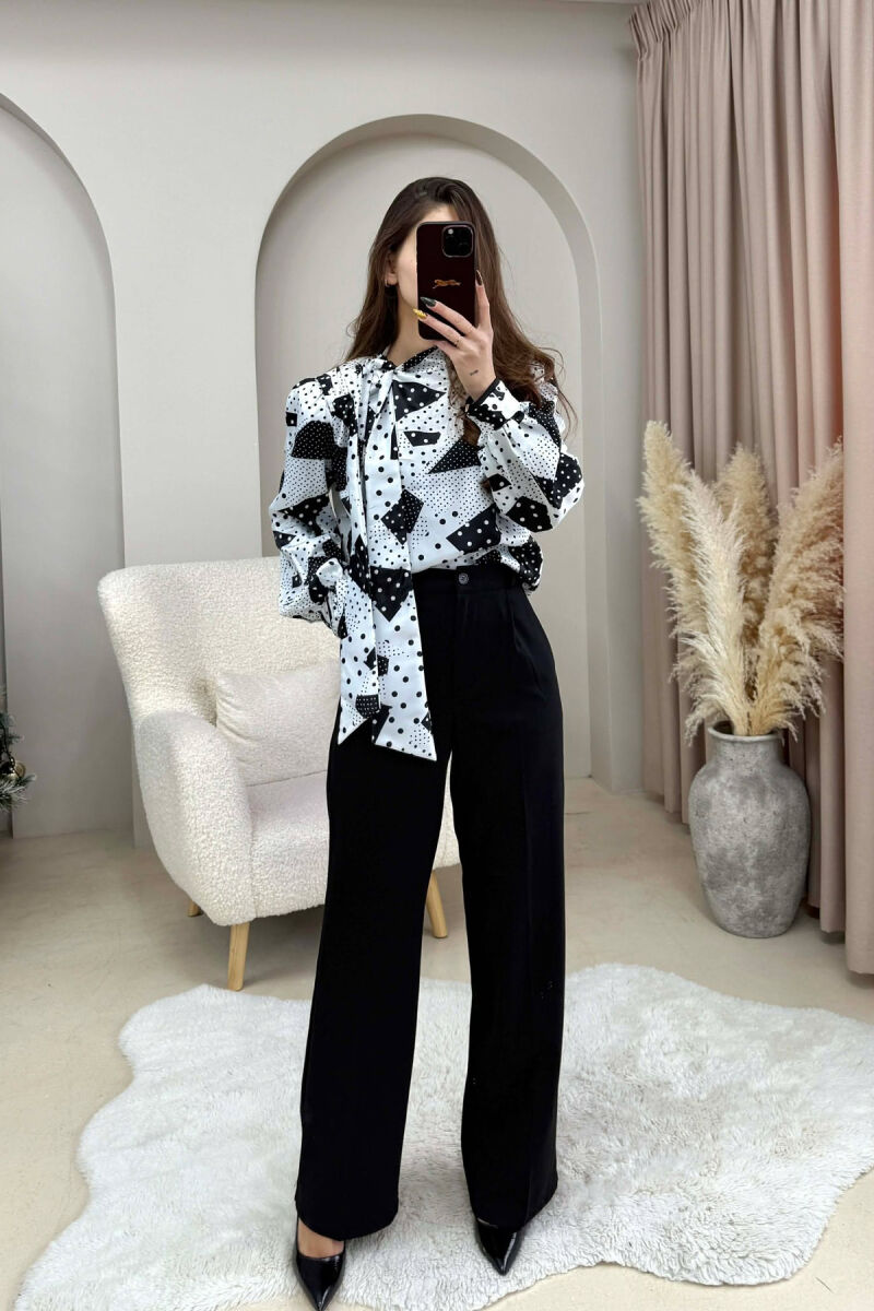 LACING DETAIL DESIGNED WOMEN SHIRT BLACK-WHITE/ZEBA - 4