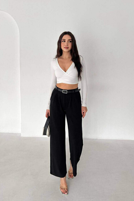 BELT DETAIL ONE COLOR WOMEN TROUSERS BLACK/ E ZEZE - 1
