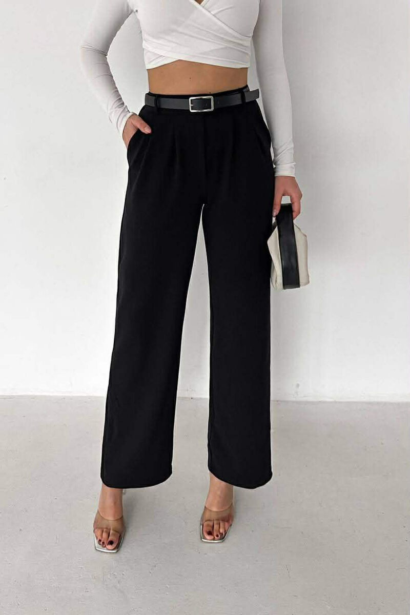 BELT DETAIL ONE COLOR WOMEN TROUSERS BLACK/ E ZEZE - 2