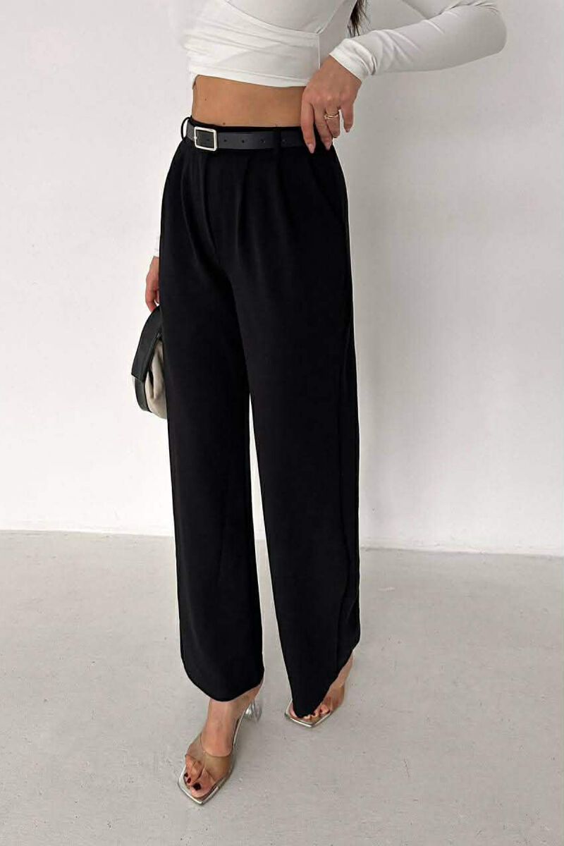 BELT DETAIL ONE COLOR WOMEN TROUSERS BLACK/ E ZEZE - 3