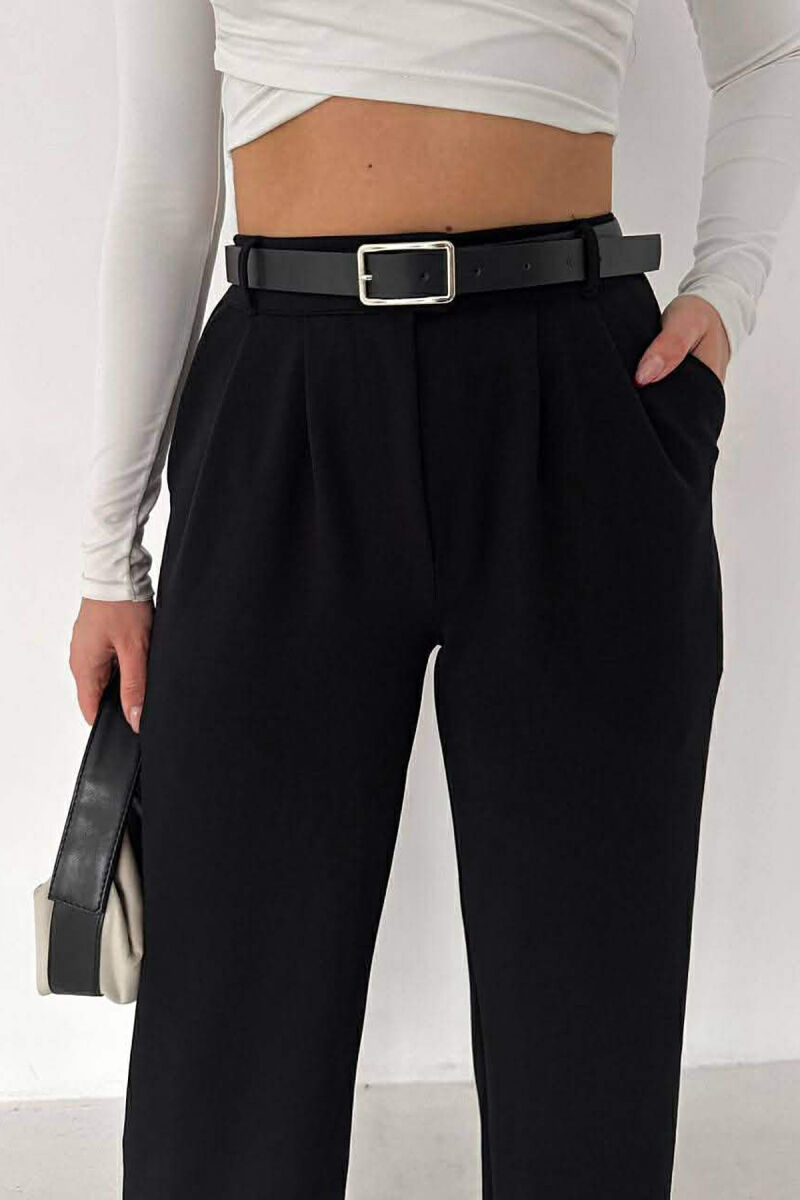 BELT DETAIL ONE COLOR WOMEN TROUSERS BLACK/ E ZEZE - 4