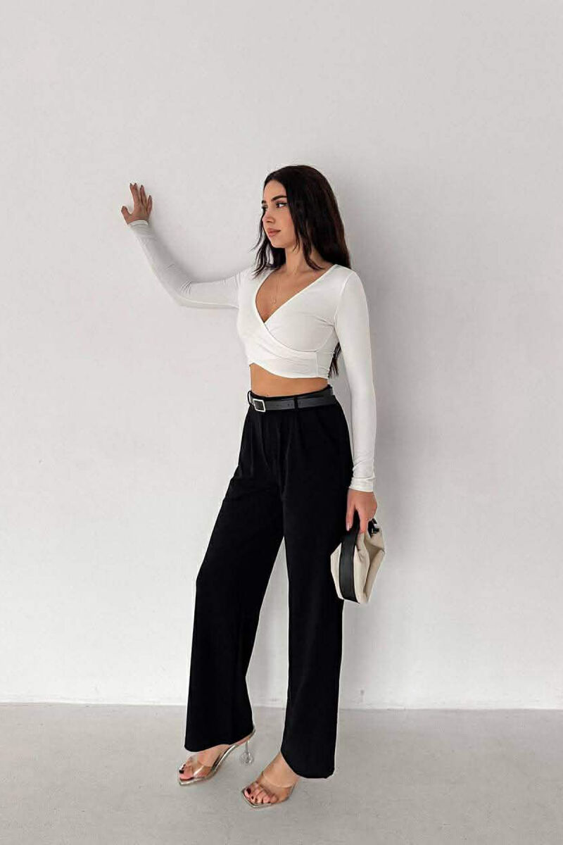 BELT DETAIL ONE COLOR WOMEN TROUSERS BLACK/ E ZEZE - 5