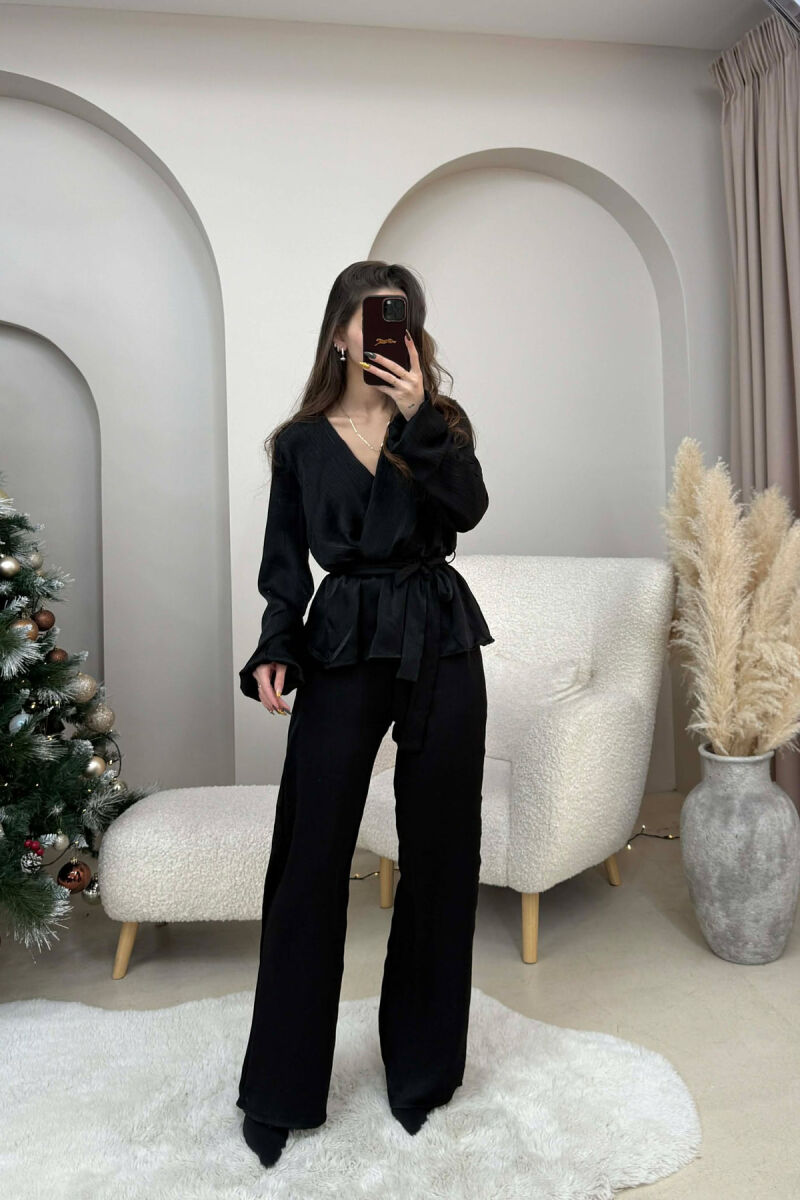 LACING DETAIL SWEATSHIRT+TROUSERS WOMEN SET BLACK/ E ZEZE - 1