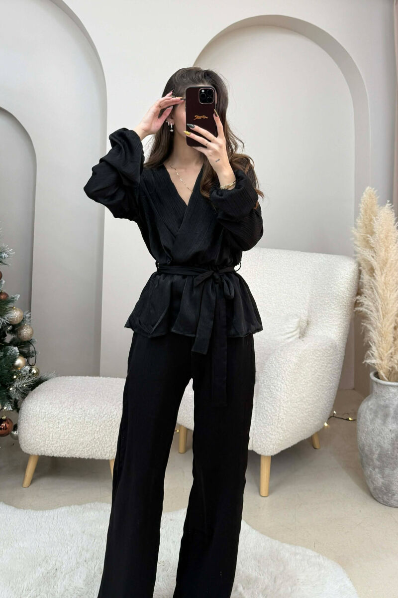 LACING DETAIL SWEATSHIRT+TROUSERS WOMEN SET BLACK/ E ZEZE - 2