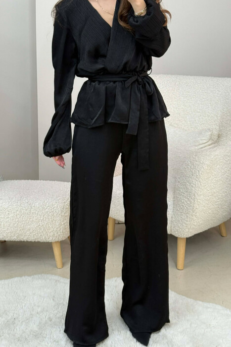 LACING DETAIL SWEATSHIRT+TROUSERS WOMEN SET BLACK/ E ZEZE - 4