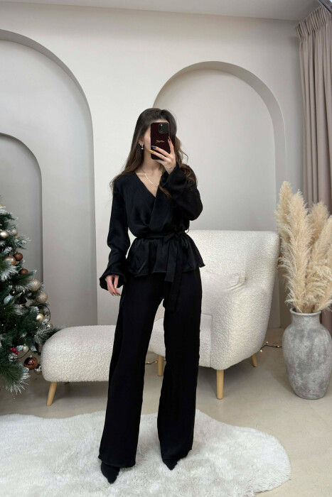 LACING DETAIL SWEATSHIRT+TROUSERS WOMEN SET BLACK/ E ZEZE 