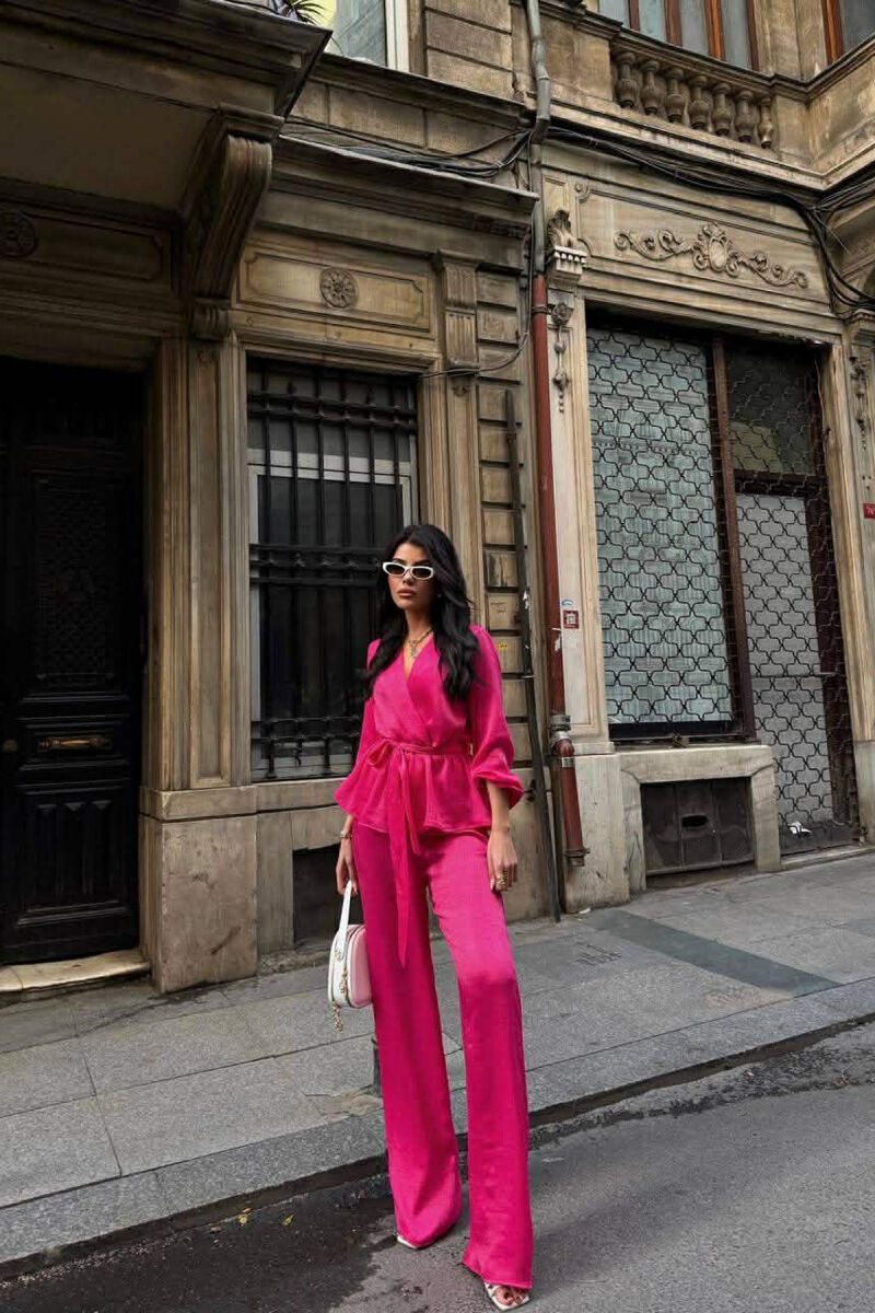 LACING DETAIL SWEATSHIRT+TROUSERS WOMEN SET FUCHSIA/CIKLAMI - 2