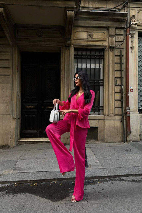 LACING DETAIL SWEATSHIRT+TROUSERS WOMEN SET FUCHSIA/CIKLAMI - 3