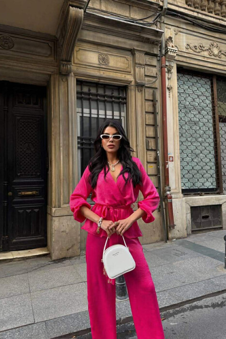 LACING DETAIL SWEATSHIRT+TROUSERS WOMEN SET FUCHSIA/CIKLAMI - 4