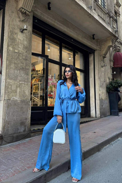 LACING DETAIL SWEATSHIRT+TROUSERS WOMEN SET LIGHTBLUE/BZ 