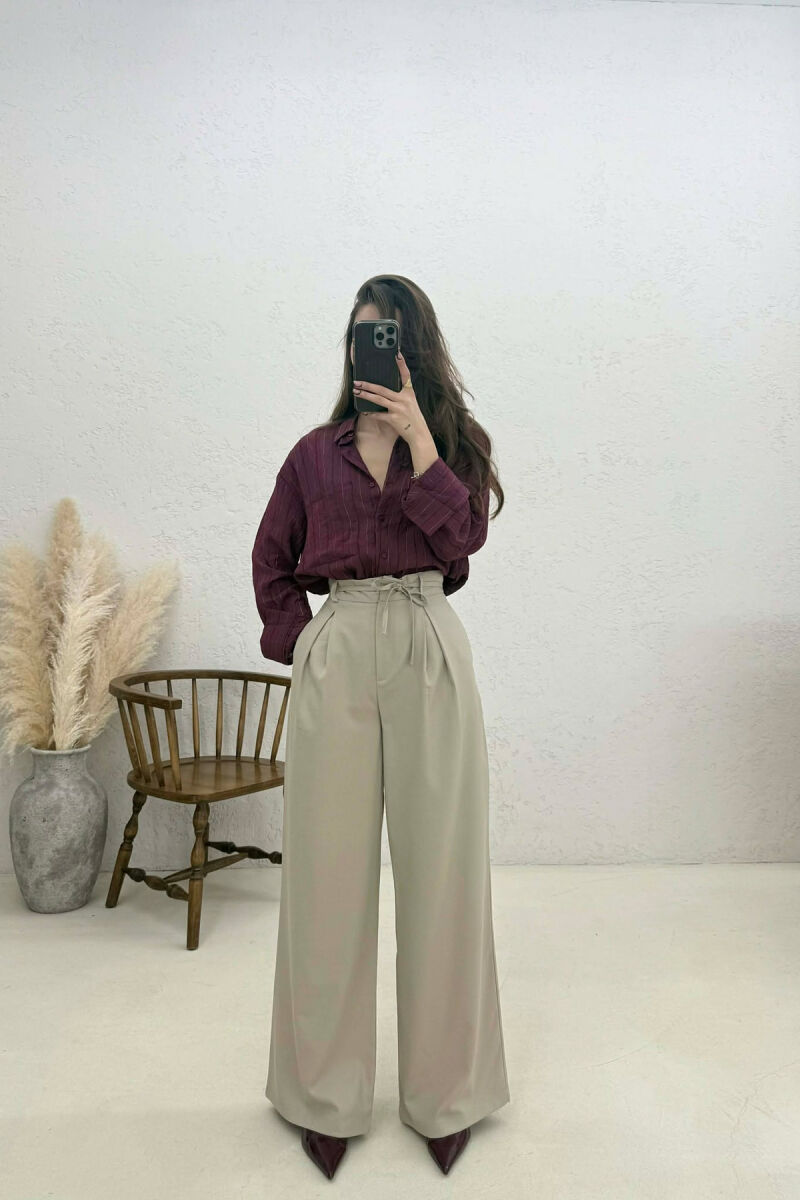 LACING DETAIL WIDE LEG WOMAN TROUSERS BEIGE/BEZHE - 1