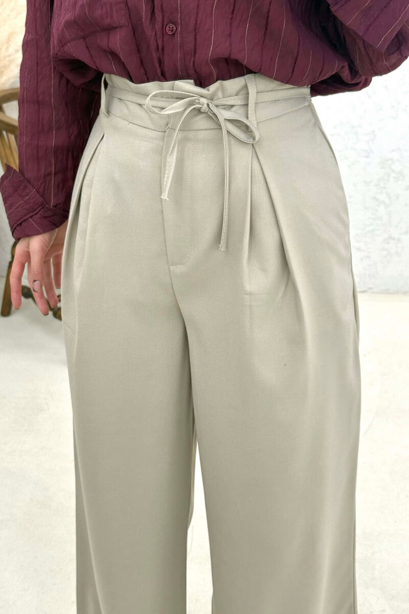 LACING DETAIL WIDE LEG WOMAN TROUSERS BEIGE/BEZHE - 3