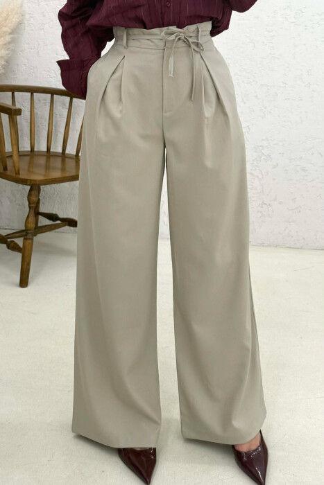 LACING DETAIL WIDE LEG WOMAN TROUSERS BEIGE/BEZHE - 4