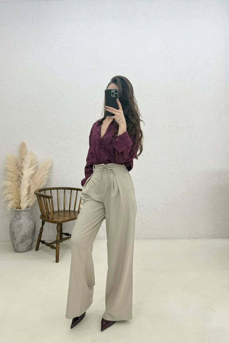 LACING DETAIL WIDE LEG WOMAN TROUSERS BEIGE/BEZHE - 5