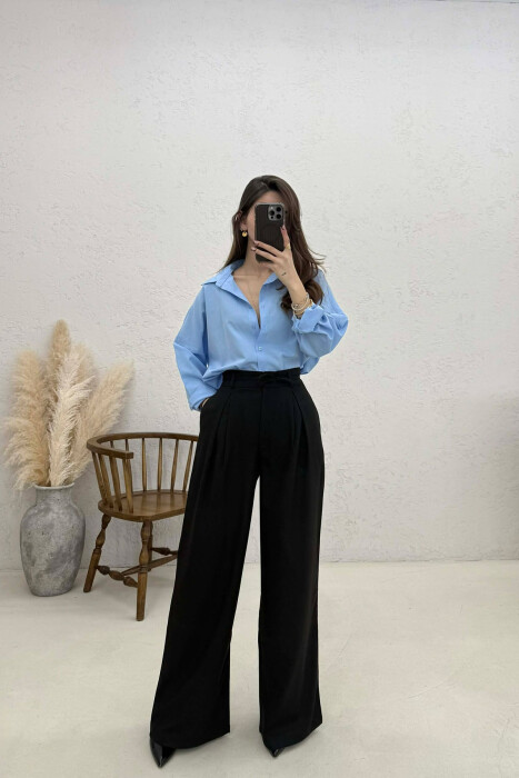 LACING DETAIL WIDE LEG WOMAN TROUSERS BLACK/ E ZEZE 