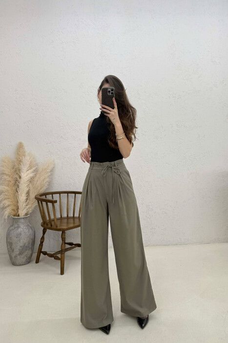 LACING DETAIL WIDE LEG WOMAN TROUSERS OLIVE/ULLI 