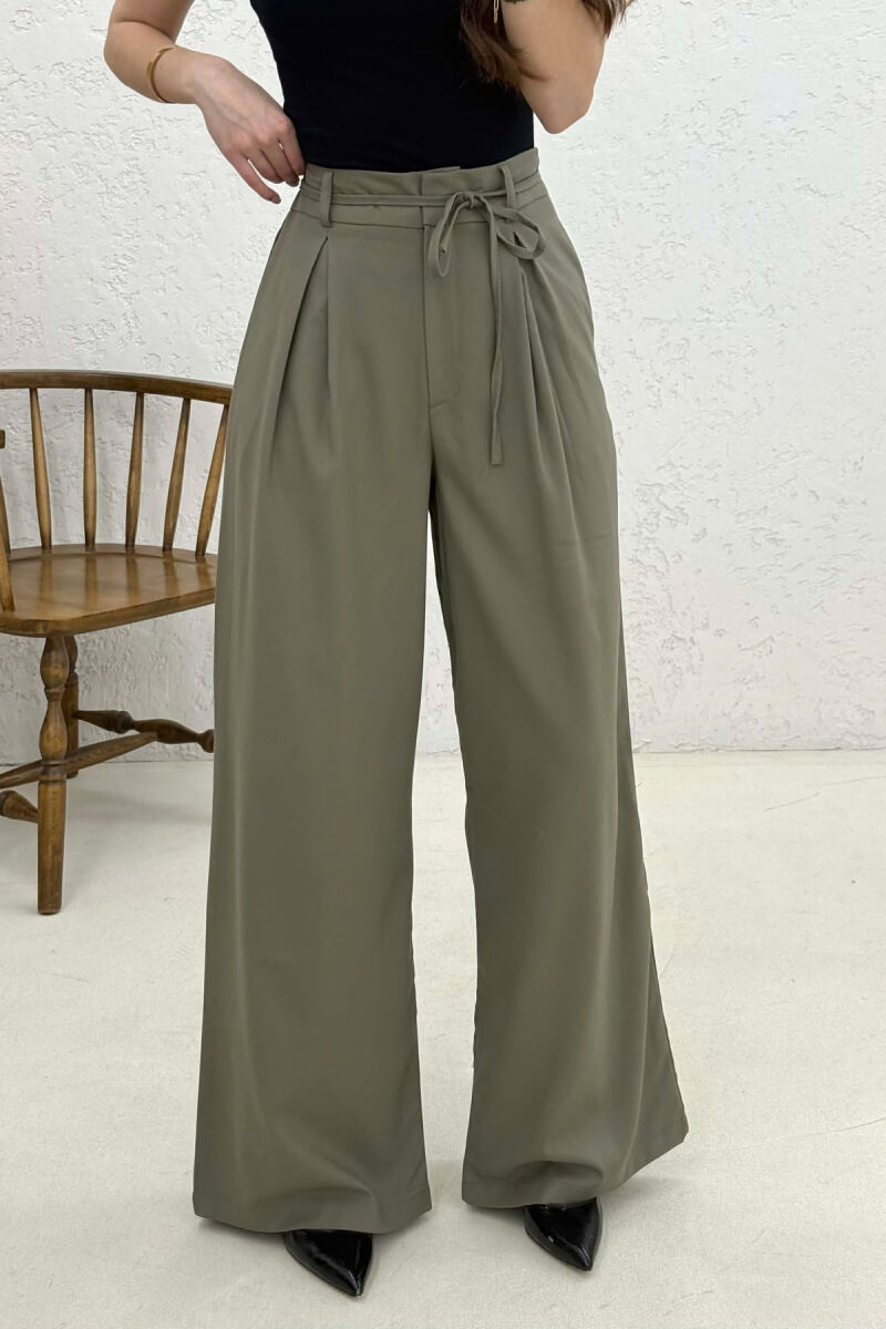 LACING DETAIL WIDE LEG WOMAN TROUSERS OLIVE/ULLI - 3