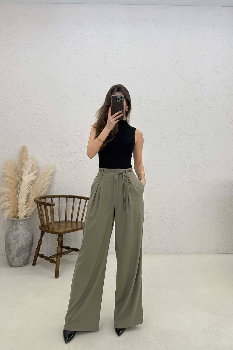 LACING DETAIL WIDE LEG WOMAN TROUSERS OLIVE/ULLI - 4