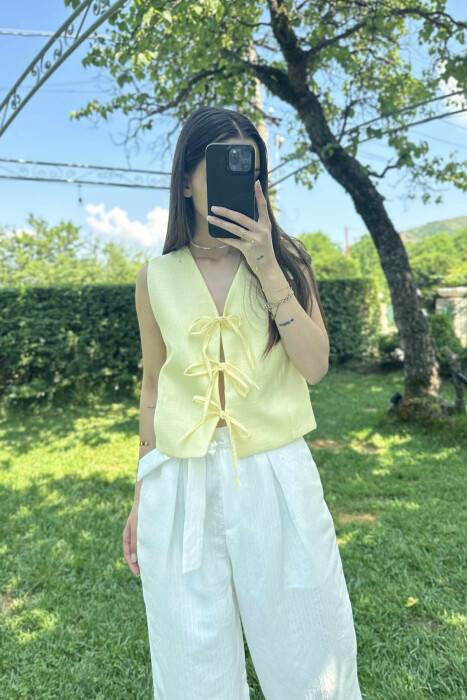LACING DETAILS ONE COLOR WOMEN VEST YELLOW/E VERDHE - 3