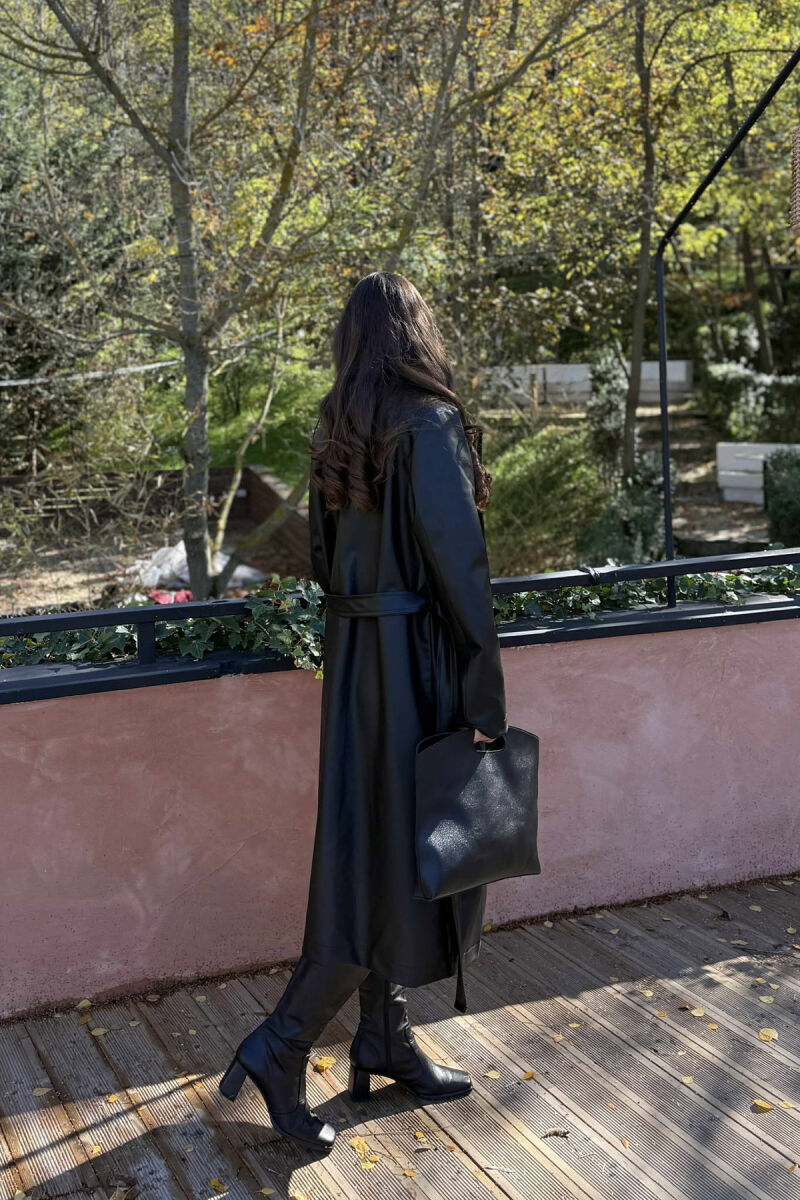 LACING LONG LEATHER WOMEN JACKET BLACK/ E ZEZE - 3