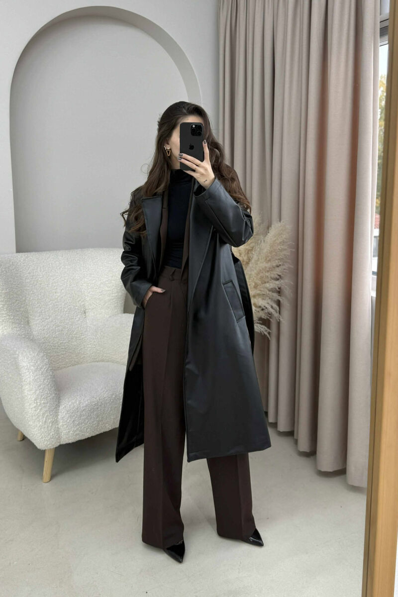 LACING LONG LEATHER WOMEN JACKET BLACK/ E ZEZE - 5