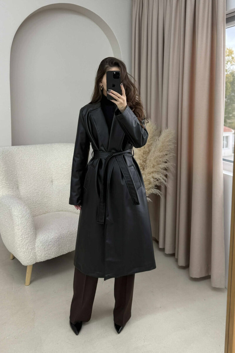 LACING LONG LEATHER WOMEN JACKET BLACK/ E ZEZE - 6