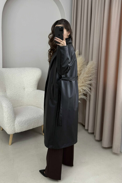 LACING LONG LEATHER WOMEN JACKET BLACK/ E ZEZE - 7