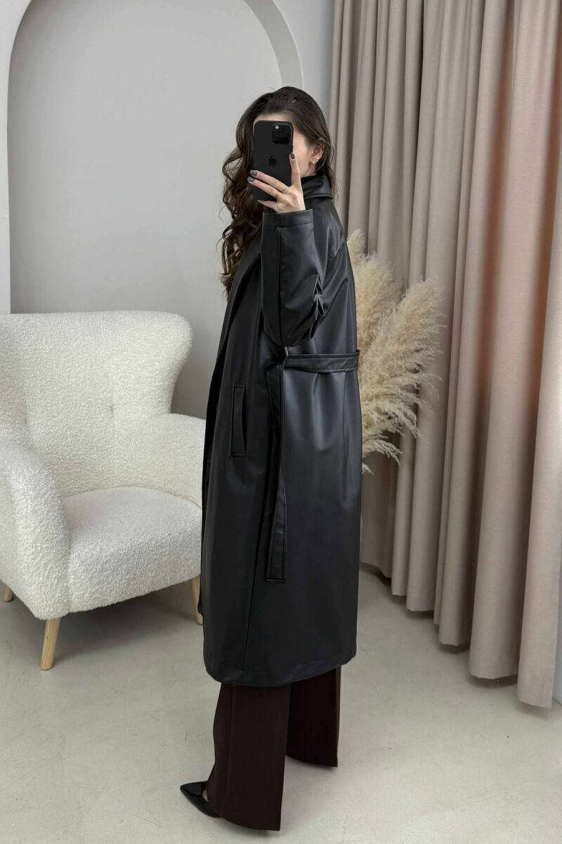 LACING LONG LEATHER WOMEN JACKET BLACK/ E ZEZE - 7