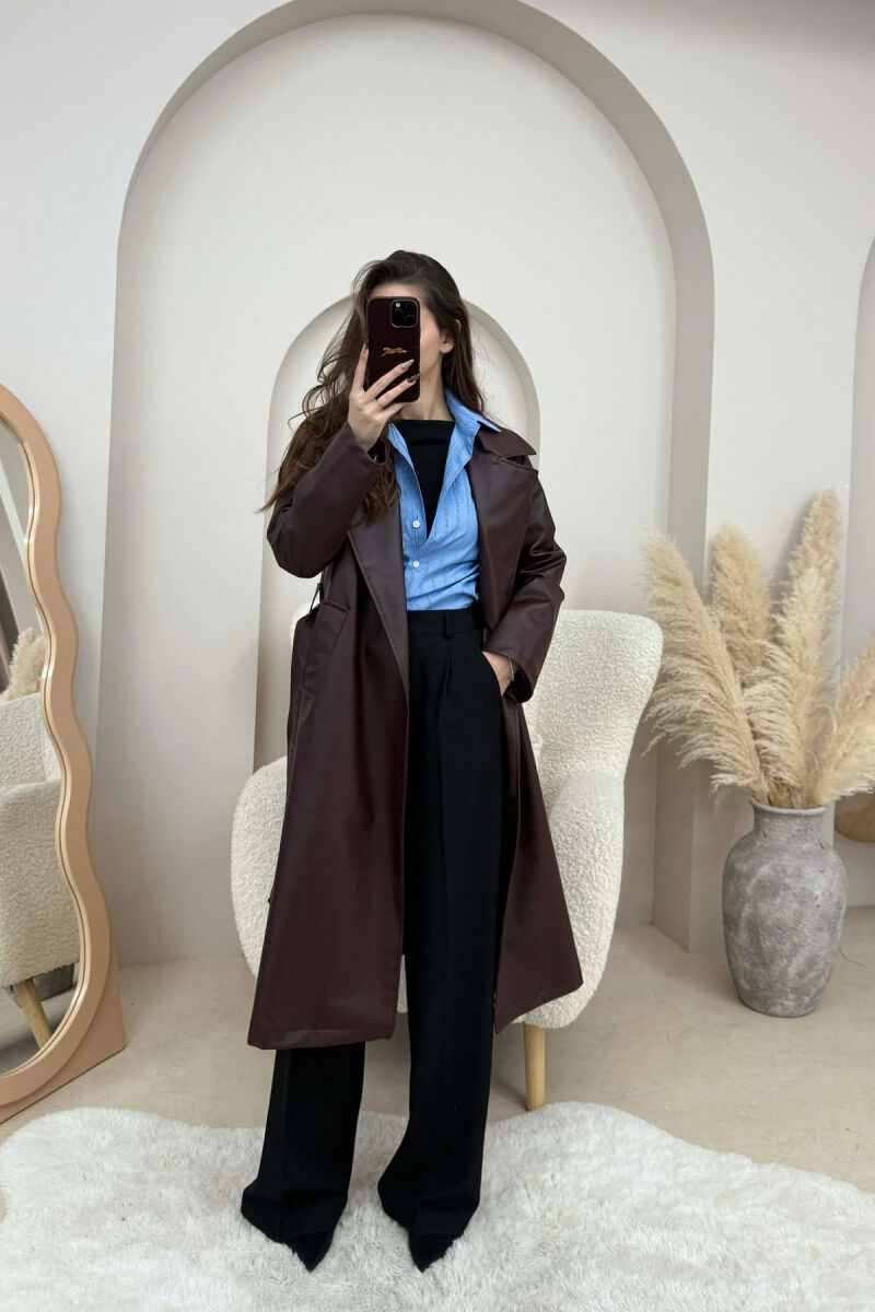 LACING LONG LEATHER WOMEN JACKET BURGUNDY/VISHNJE - 4