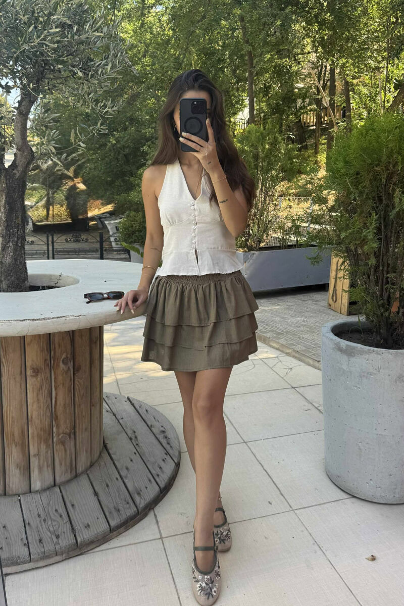 LACING NECK ONE COLOR WOMEN TANK TOP CREAM/KREM - 1