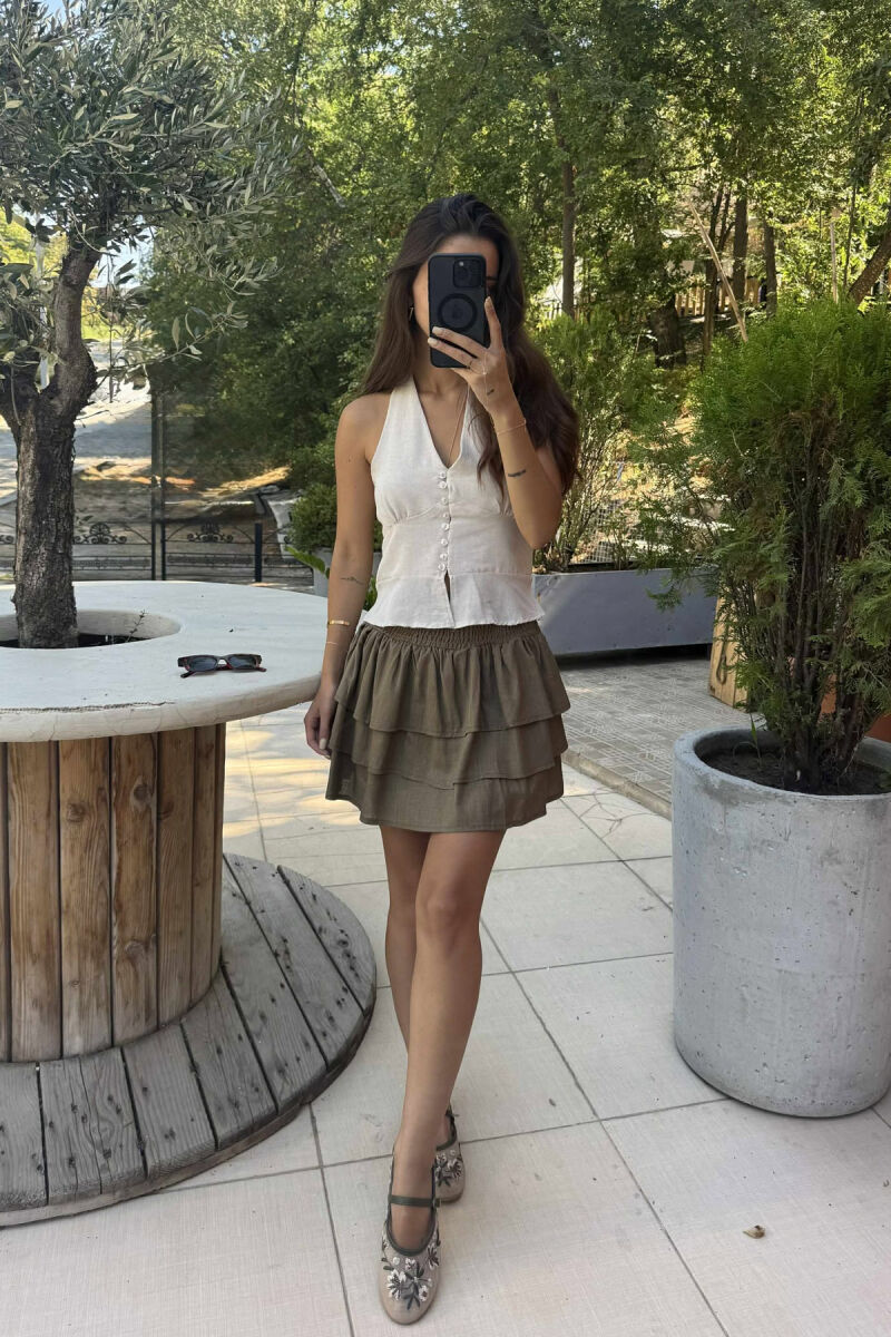 LACING NECK ONE COLOR WOMEN TANK TOP CREAM/KREM - 2