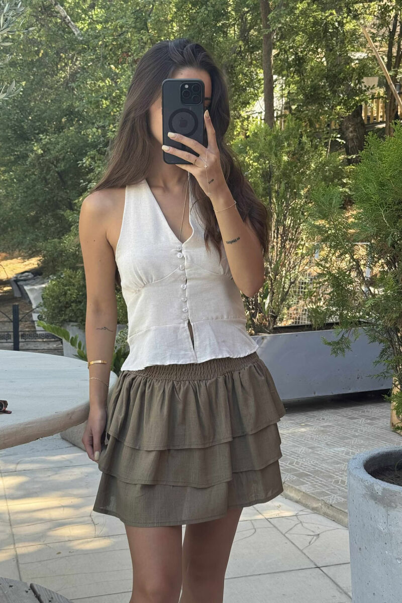 LACING NECK ONE COLOR WOMEN TANK TOP CREAM/KREM - 3