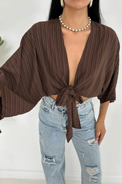 LACING ONE COLOR WOMEN CROP TOP BROWN/KAFE 