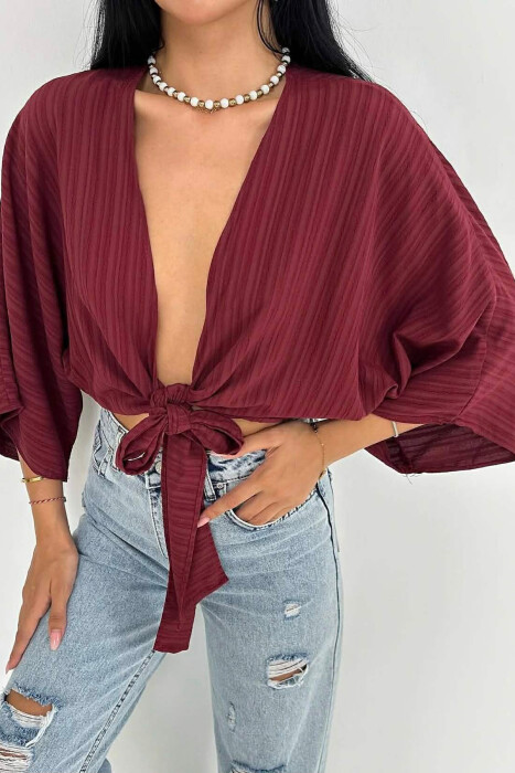 LACING ONE COLOR WOMEN CROP TOP BURGUNDY/VISHNJE 