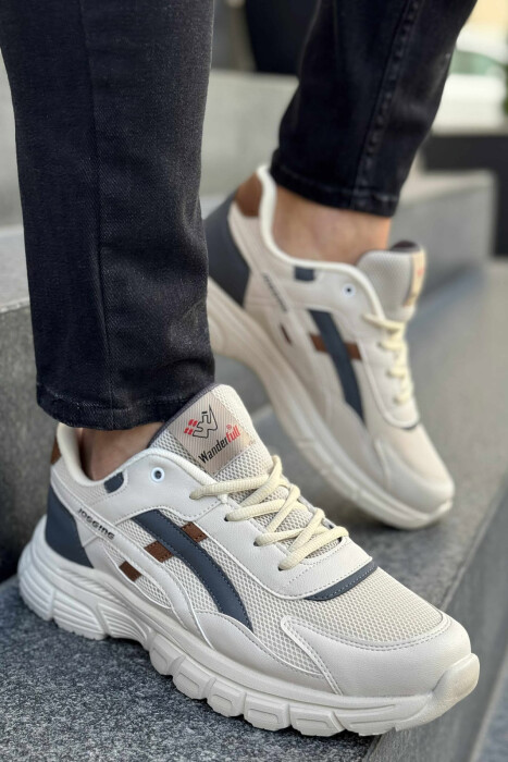 LACING PLATFORM MEN SNEAKERS BEIGE+BROWN/BEZHE+KAFE - 1